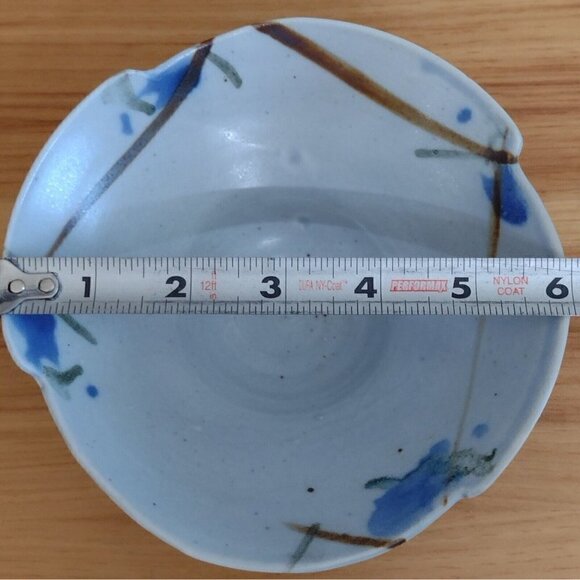 Vintage Signed Allen Studio Pottery Blue Floral Bowl Footed Trinket Cottage - Picture 8 of 8